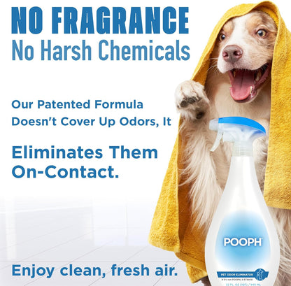 Pooph Pet Odor Eliminator, 32oz - Eliminates Odors at the Molecular Level, Dogs, Cats, Freshener, Eliminator, Urine, Poop, Pee, Deodorizer, Nature’s, Puppy, Fresh, Clean, Furniture, Potty