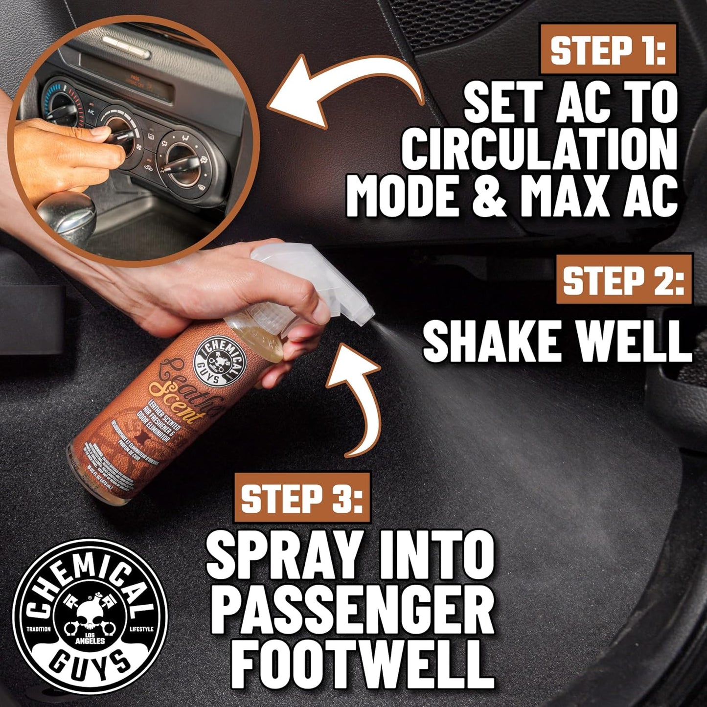 Chemical Guys Leather Scent Premium Air Freshener & Odor Eliminator – Car Air Freshener Leather Scent– Eliminates Odors and Refreshes Cars, Trucks, SUVs and RVs, 16 oz