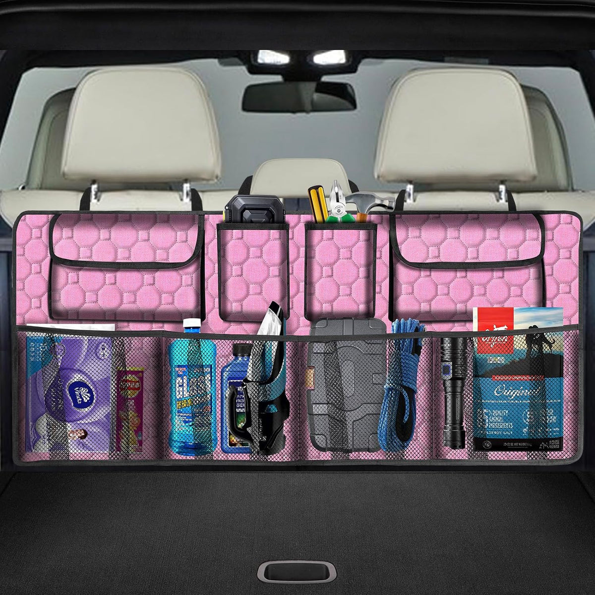 esouler Car Trunk Organizer, Super Capacity Backseat Car Organizer for SUV/Truck/MPV(42"*18"), Hanging Car Storage Organizer with 8 Pocekts, Car Accessories for Women and Men- Black