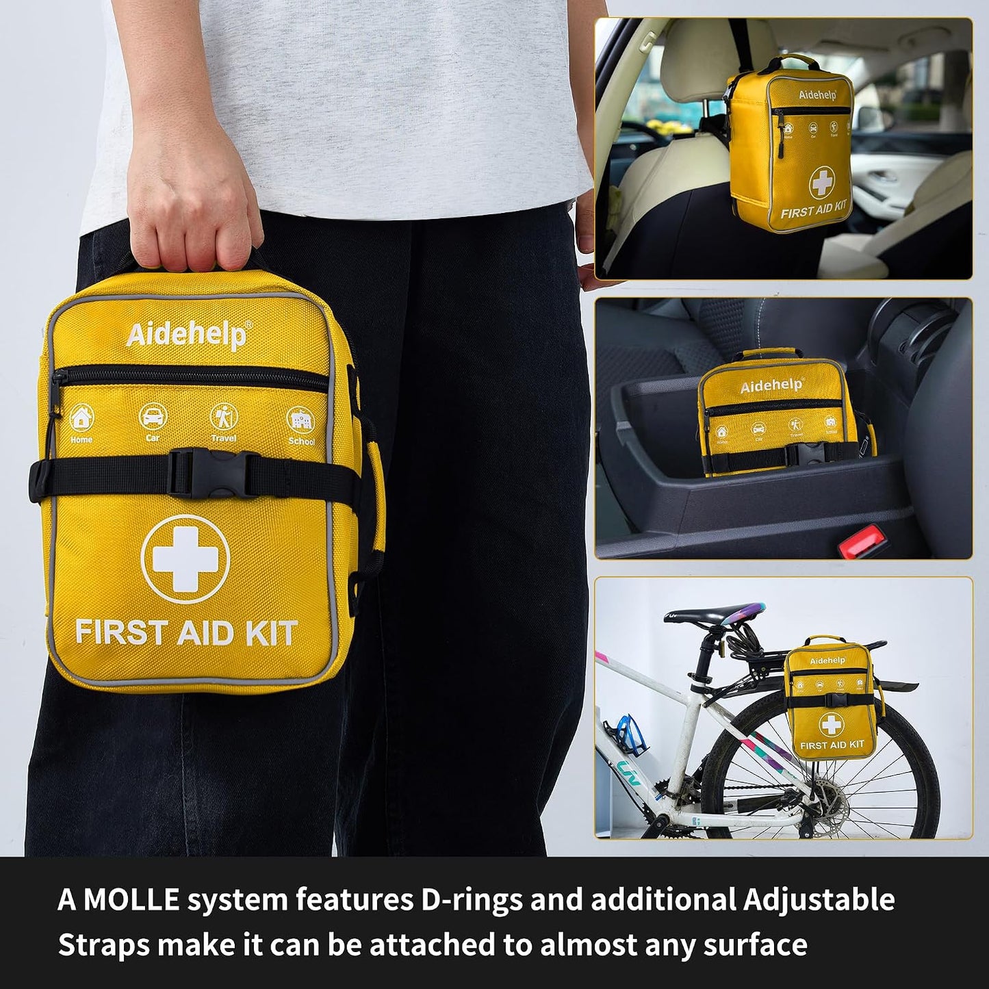 520 Pieces Premium First Aid Kit - Large Emergency Medical Kit for Survival, Car, Home, Travel, Camping, Backpack, Hiking, School (Red)