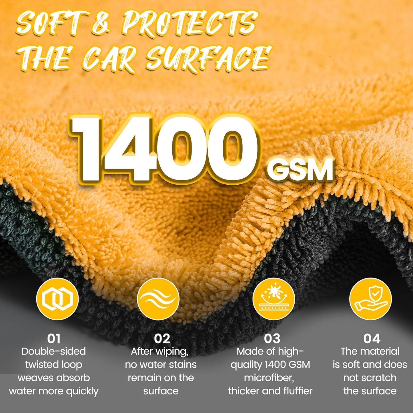 PUGPIU Microfiber Car Drying Towel Extra Large Super Absorbent 48"X24", 1400 GSM Flash Detail Car Wash Drying Towel Edgeless with Two Sided Soft Twisted-Loop, No Water Spots Streaks for Cars (Green)