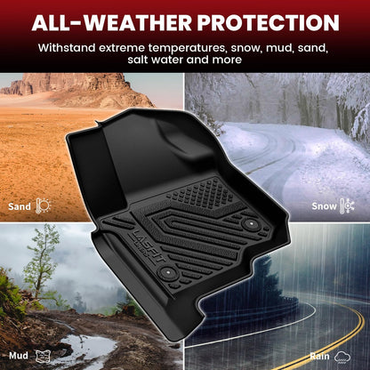 LASFIT Floor Mats for Ford F-150 2021-2026 | F150 Lightning 2022-2025 SuperCrew (Rear w/Fold Flat Storage) Carpet Floor All Weather Car Liners TPE Truck Mats - 1st and 2nd Row, 3pcs Black