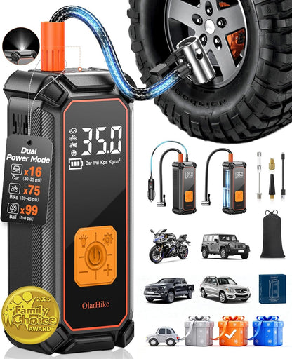 OlarHike Tire Inflator Portable Air Compressor, Lightning-Fast Inflation, Dual Power - 6000mAh & 12V DC, Cordless Air Pump for Car Tires, Bikes, Motorcycle, Balls with LED & Digital Pressure Gauge