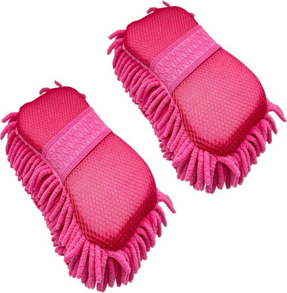 Microfiber Car Wash Sponge-Non-Scratch Wash Mitt-Two Sided Chenille Microfiber Washing Sponge-Mitt for Cars, Trucks, SUVs, Boats(2 Pack Green)