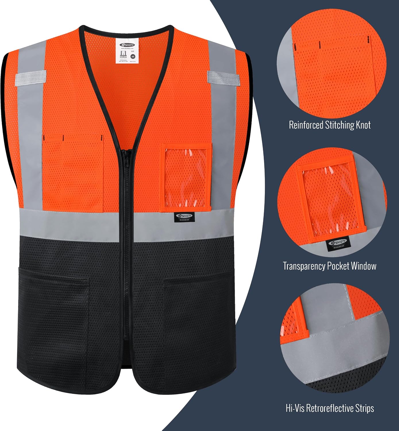 JKSafety Safety Vest for men women Hi Vis Vest with Pockets and Zipper High Visibility Meet ANSI Standard（BX310