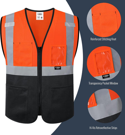 JKSafety Safety Vest for men women Hi Vis Vest with Pockets and Zipper High Visibility Meet ANSI Standard（BX310