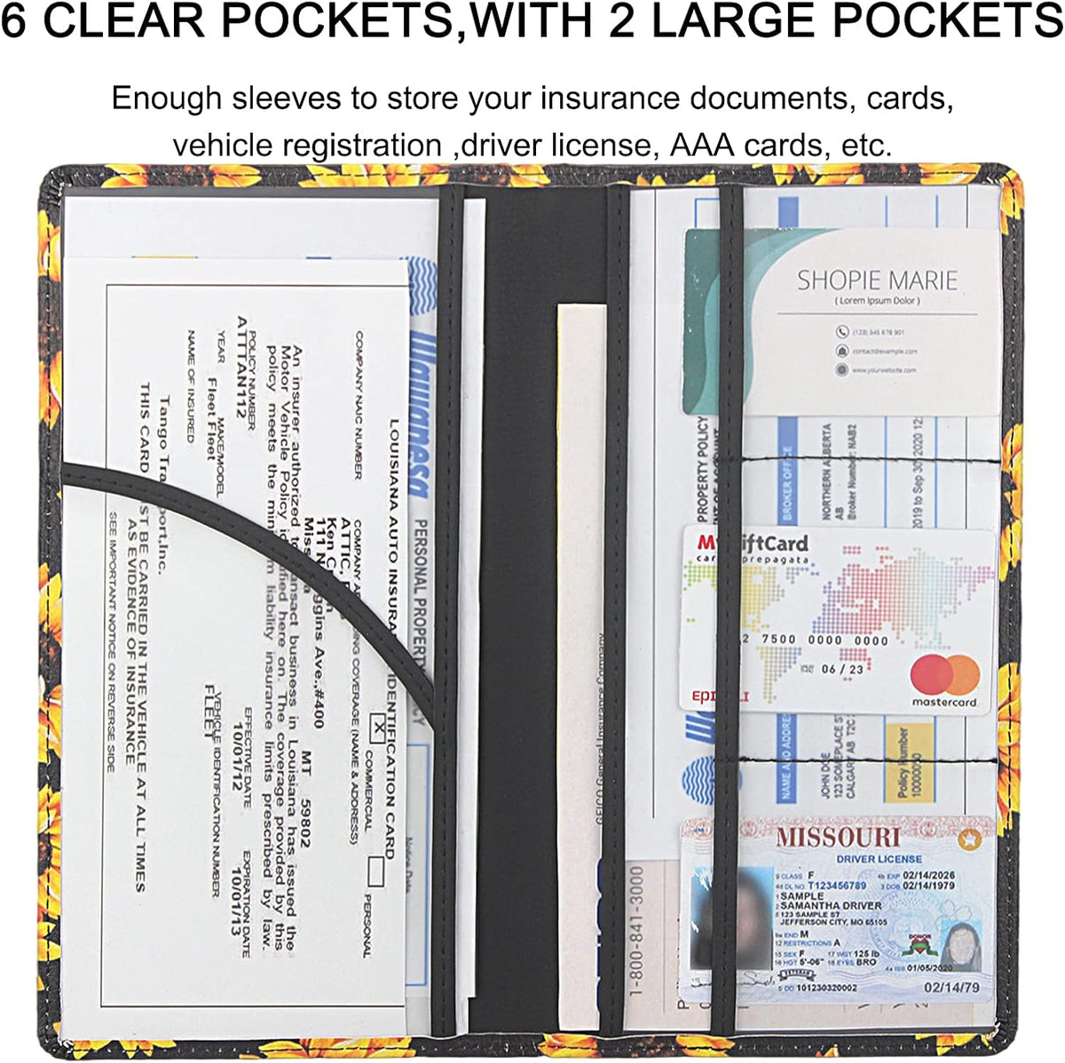 LumiMokki Premium Car Registration & Insurance Card Holder with Magnetic Shut, Vehicle Glove Box Car Organizer - For Documents, Cards, License (Black)