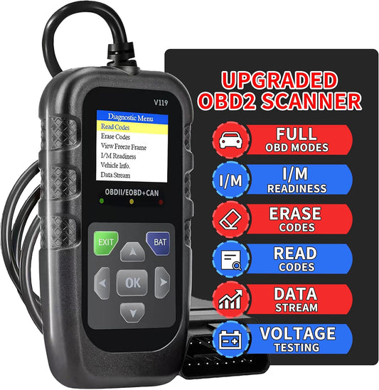Car OBD2 Scanner Diagnostic Tool, Code Reader, Voltage Tester, Check Engine Light Fault Code, OBD2/EOBD for OBDII Protocol Car & Truck Since 1996+