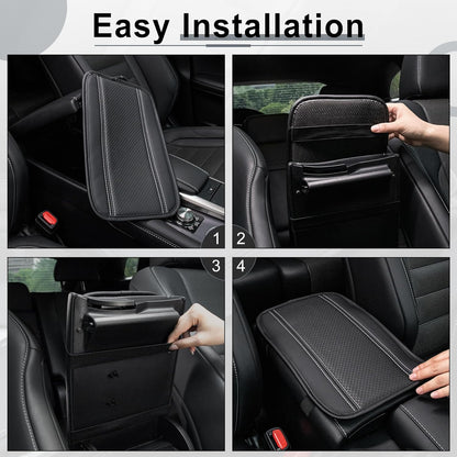 Amiss Car Center Console Cover, Upgraded Leather Car Armrest Cushion with 2 Storage Pockets, Universal Waterproof Cushion Pad, Non-Slip Car Interior Accessories, Fits Most Sedans SUVs Trucks (Black)
