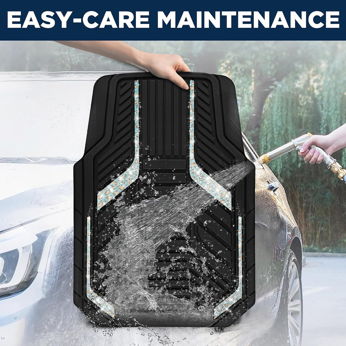 PIC AUTO Heavy Duty Rubber Floor Mats, Purple Aluminum Film Car Mats Set, Front and Rear Car Mats with Anti-Slip Backing, All Weather Protection, Trim-to-Fit for Automotive SUV, Sedan, Van