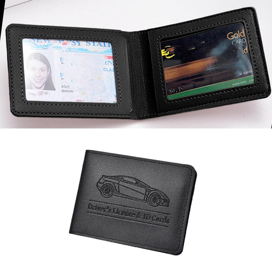 Car Registration and Insurance Holder, Leather Vehicle Document Card Glove Box Organizer, Essential Small Auto Driver License Case, Universal Automotive Interior Accessories(Black)