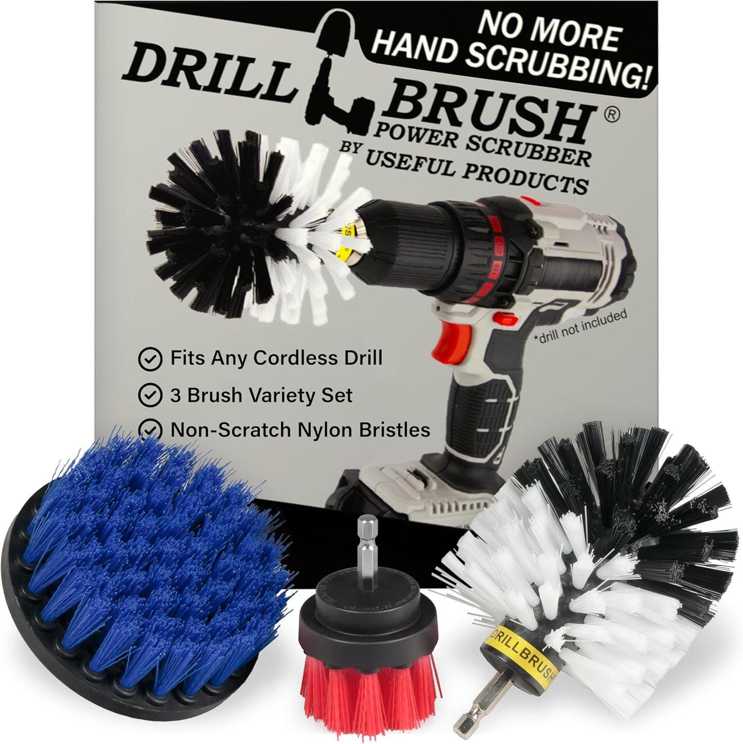 Drillbrush Car Detailing Kit | Drill Brush Set – Soft Bristle Power Scrubber Attachments for Cleaning Car Interior, Upholstery, Carpet, Seats, Wheels, Rims, Dash, Console, and Trim - Nylon Scrub Brush
