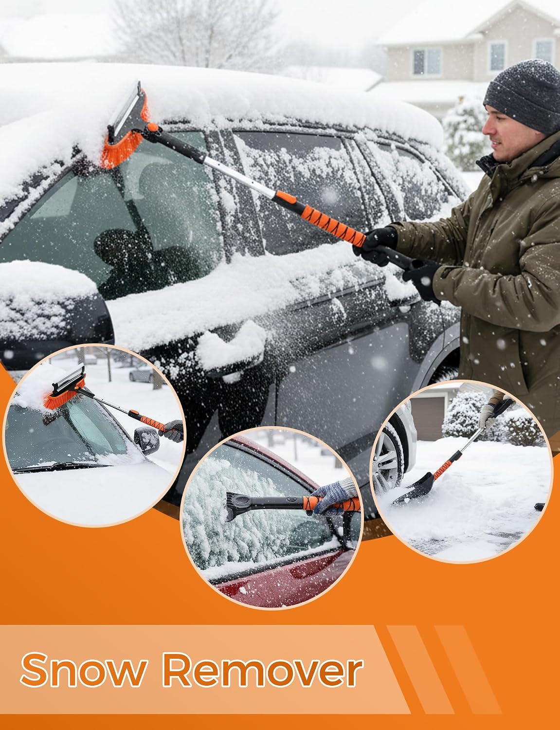 41" Extendable Ice Scrapers for Car Windshield 2-in-1 Snow Brush for Car Snow Scraper for Car Snow Scraper and Drush with Ergonomic Foam Grip for Cars, Trucks, SUVs with 360� Pivoting Brush Head
