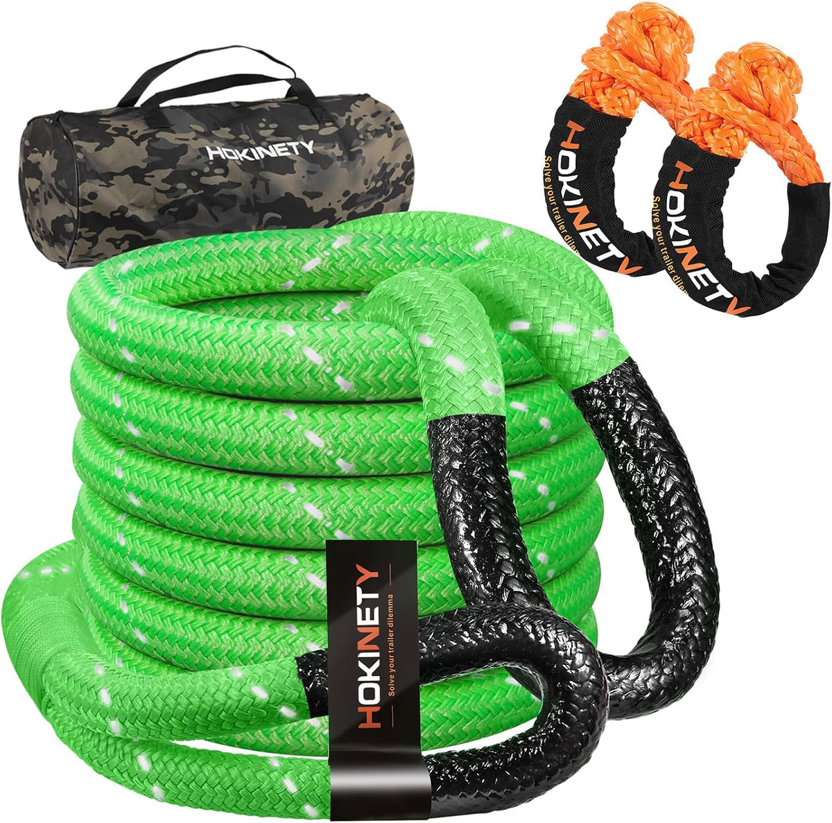 Kinetic Recovery Tow Rope: 1.26" x 30ft Snatch Strap with Soft Shackles Heavy Duty Offroad Towing Straps Kit for Trucks SUV UTV ATV Tractor Car Jeep - Black
