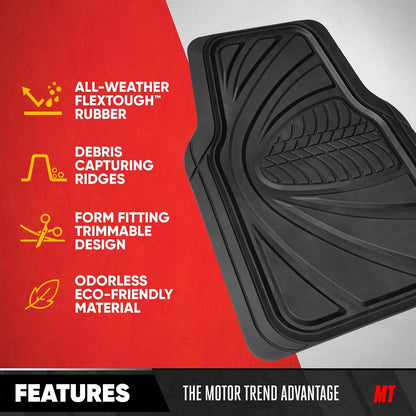 Motor Trend FlexTough Performance All Weather Rubber Car Floor Mats - 3 Piece Floor Mats Automotive Liners for Cars Truck SUV, Heavy-Duty Waterproof (Black)