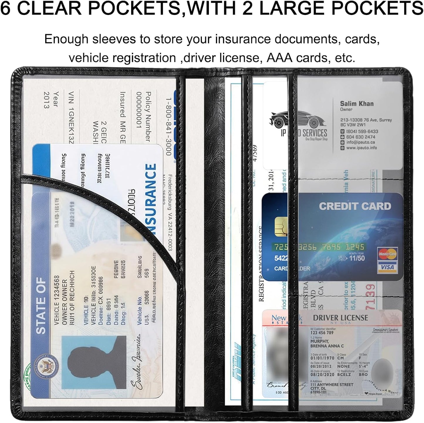 LumiMokki Premium Car Registration & Insurance Card Holder with Magnetic Shut, Vehicle Glove Box Car Organizer - For Documents, Cards, License (Black)
