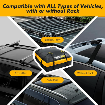 MaxxHaul Rooftop Cargo Bag 15 Cu Ft - Waterproof Universal Car Roof Carrier with Luggage Lock - No Rack Needed - Anti-Slip Mat - 100 lb Capacity - for Cars & SUV's (50719)