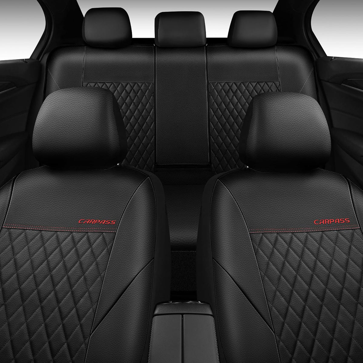 CAR PASS Quilting Leather Seat Cover Two Front Seats Only, Universal Fit Automotive Front Seat Covers Waterproof Deluxe PU Premium Vinyl Luxury for Cars Sedan Van SUV Airbag Compatible 2 Pieces,Black