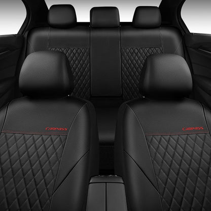 CAR PASS Quilting Leather Seat Cover Two Front Seats Only, Universal Fit Automotive Front Seat Covers Waterproof Deluxe PU Premium Vinyl Luxury for Cars Sedan Van SUV Airbag Compatible 2 Pieces,Black