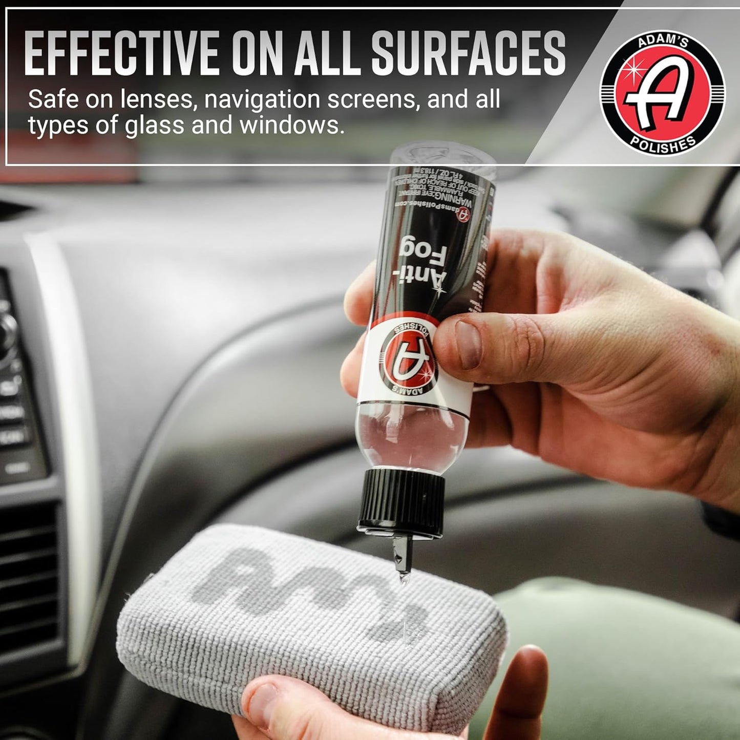 Adam's Polishes Anti-Fog (4 fl. oz) - Glass, Mirror, Shower Door, Visor, Lens Anti-Condensation Treatment | Long-Lasting, Easy Application | Safe for All Surfaces - Helmets, Visors, & Face Shields