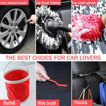 LIANXIN Car Wash Kit Car Wash Cleaning Kit with Car Wash Foam Gun Microfiber Sponge and Towels Tire Brush Built, Car Foam Gun, Car Cleaning Tool