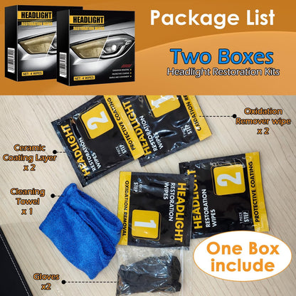 Car Headlight Restoration Kit, 2-Step Headlight Cleaner with Oxidation Removal & Ceramic Coating Wipes, Removes Oxide & Yellowing Restore Clarity, Headlight Polish Restorer Kit