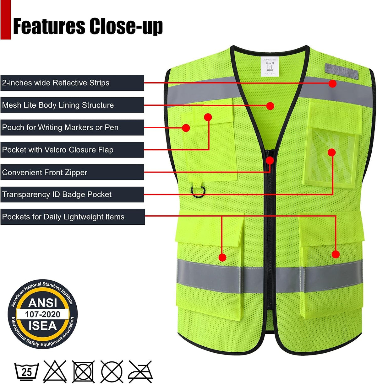 Safety Vest for Men Women Hi Vis Vest with Pockets Mesh High Visibility Vests Meets ANSI/ISEA Standards
