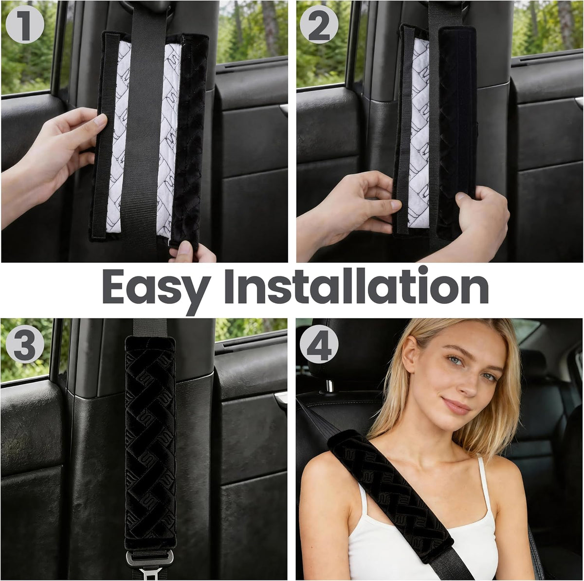 Amooca Soft Auto Seat Belt Cover Seatbelt Shoulder Pad 2 PCS for a More Comfortable Driving Compatible with All Cars and Backpack Black