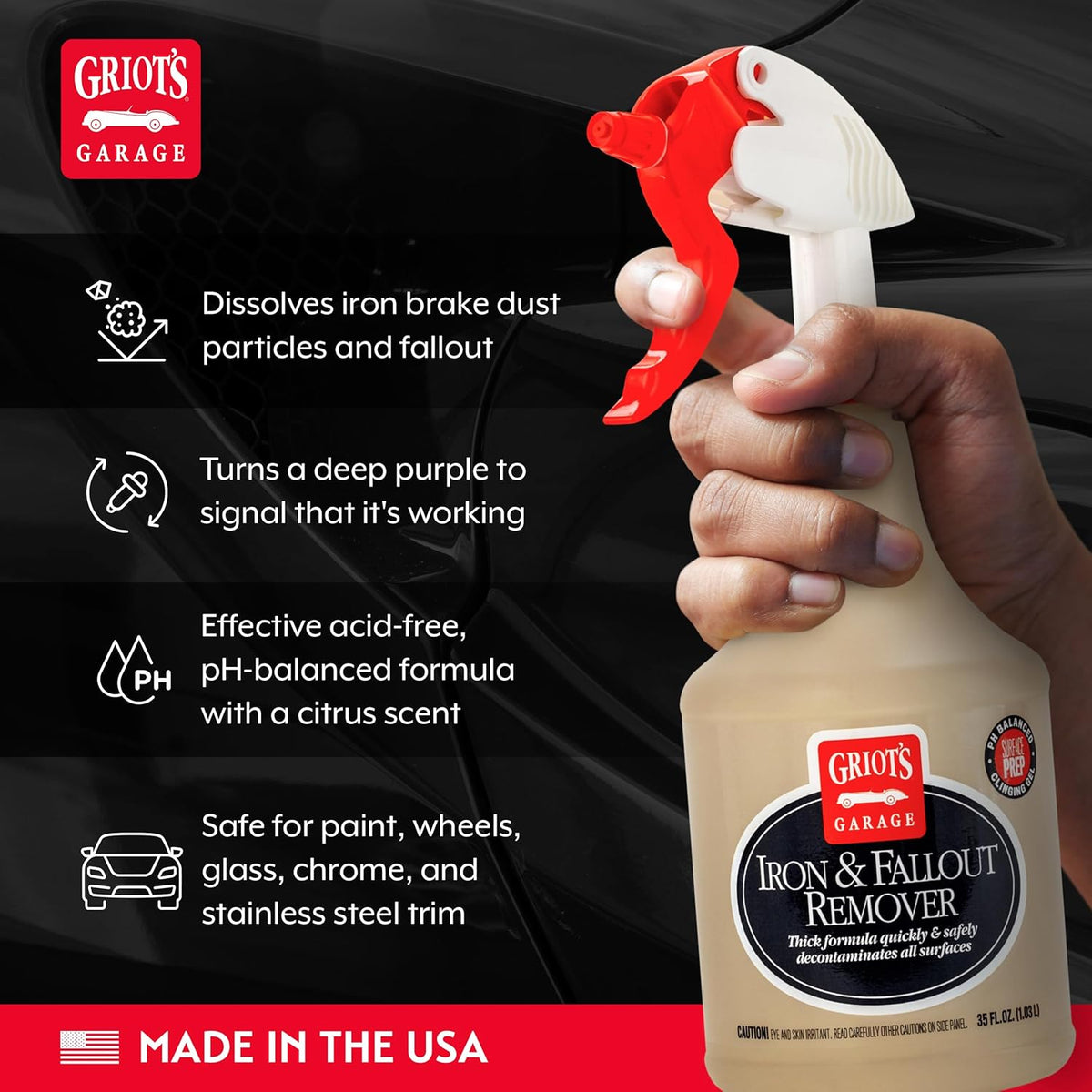 Griot's Garage Iron and Fallout Remover for Car Detailing and Cleaning, Remove Rust, Embedded Debris and Fallout from Multiple Exterior Surfaces 10948, 35oz