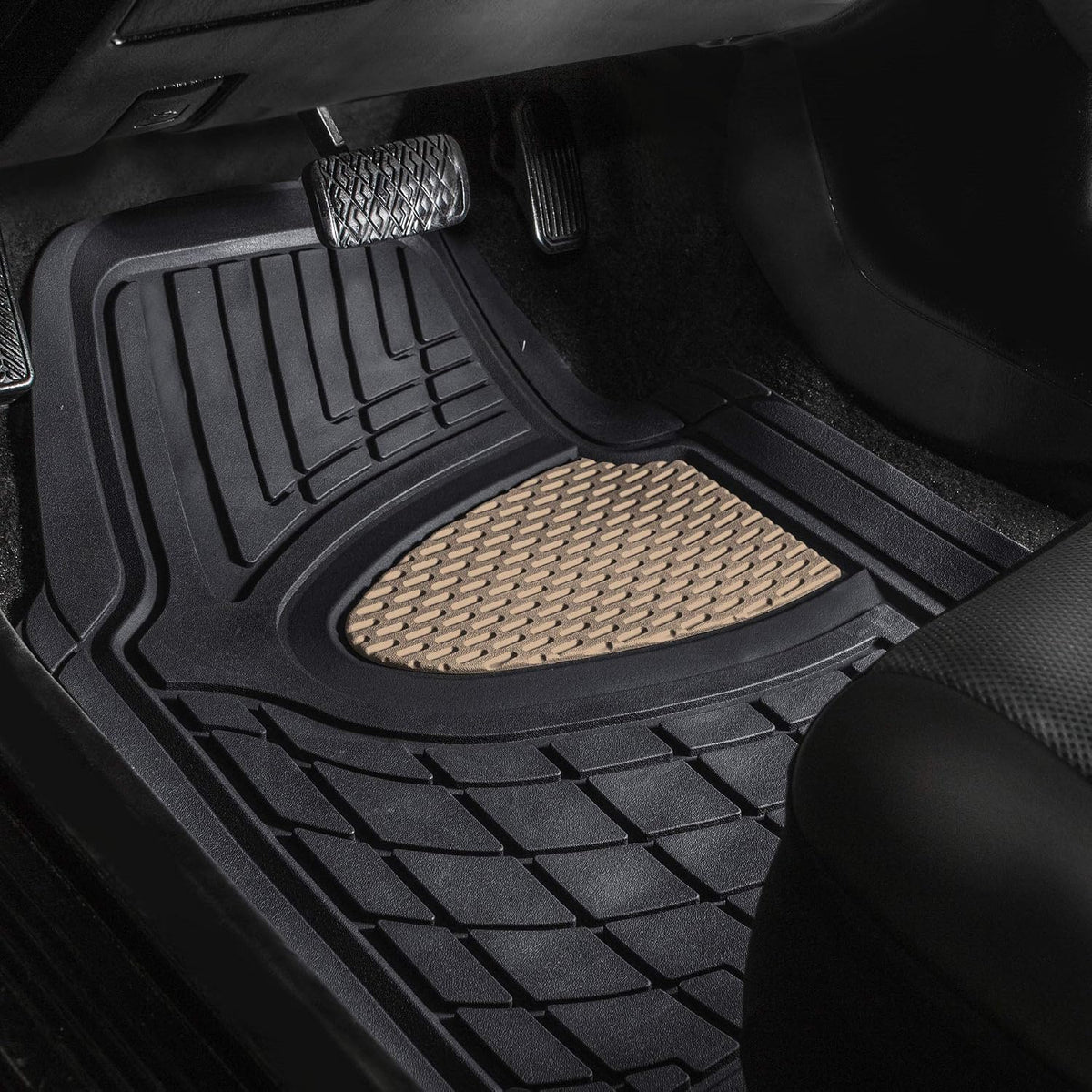 FH Group Automotive Floor Mats - Heavy-Duty Rubber Floor Mats for Cars, Universal Fit Full Set, Climaproof & Trimmable Floor Mats for Most Sedan, SUV, Truck, Black