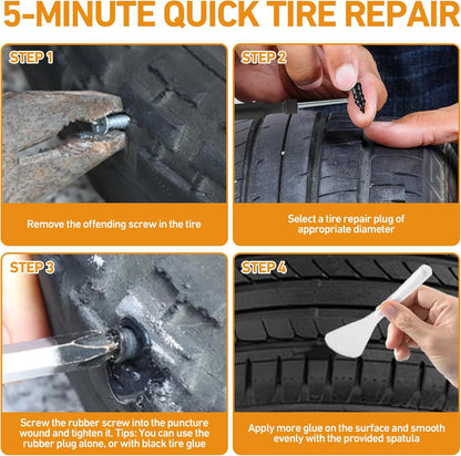 40 PCS Tire Repair Rubber Nails Kit with 2 Tubes of Black Tire Sealant Glue, 2026 New Screw in Tire Plugs Kit, Fast Self-Service Tire Repair Screws Kit for Car Motorcycle Truck Tractor Puncture Repair