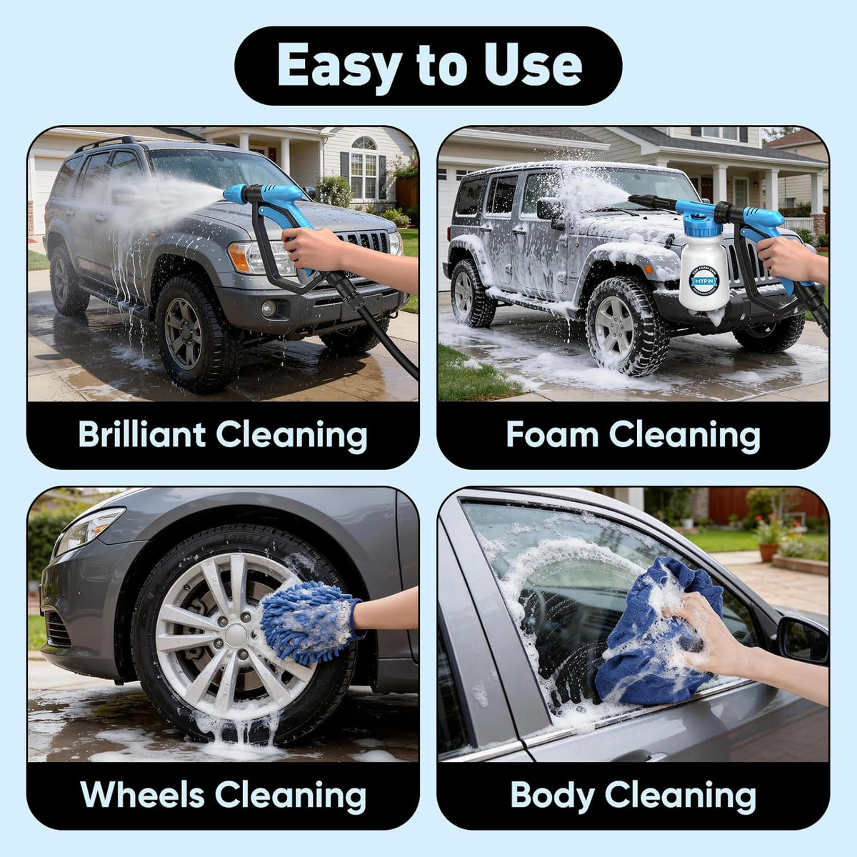 Car Wash Foam Gun/Hose Sprayer, 16 IN 1 Cannon, Adjustable with 2.5-6 Ratio Dial Foam Blaster, 1L Bottle, Nozzles, Mitten, 1/2” Quick Connector for Garden Hose, for Car/Garden Cleaning
