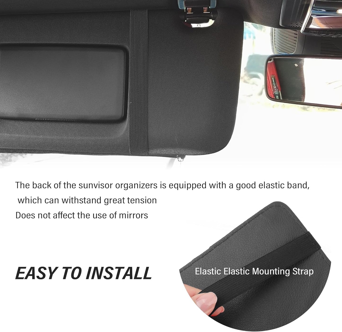OFBAND Car Visor Organizer with Sunglass Holder,Multi-Functional Car Sun Visor Organizer with Zipper for Cards,Money,Tickets,Leather Interior Accessories (Black)
