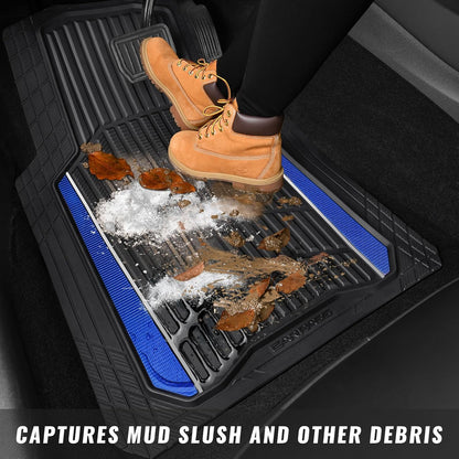 CAR PASS Heavy Duty Rubber Car Floor Mats, Deep Waterproof Car Floor Mats All Weather, Aluminum Film Floor Mats for Cars Non-Slip Universal Trim to Fit for SUVs Trucks Sedans Vans, Black Grey Metallic