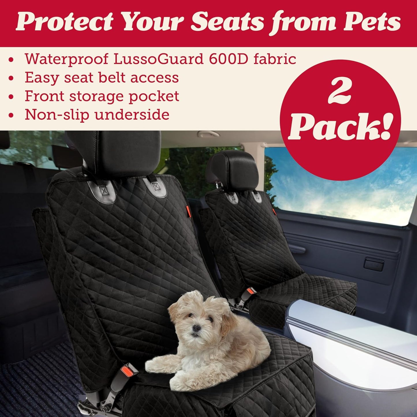 Lusso Gear Dog Car Seat Cover - Waterproof Non-Slip Car Back Seat Protector - Rear Car Seat Cover for Dogs - Universal Fit for Sedans Trucks SUVs - Scratchproof Backseat Car Cover - Machine Washable