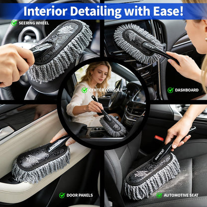 Flash Dog Car Duster Exterior & Interior Duster Aluminum Alloy Extendable Handle and Wax Cotton Strands Scratch-Free Cleaning for Cars, SUVs, RVs | Waterless Dust & Pollen Remover