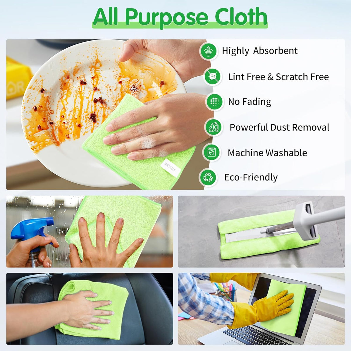 FIXSMITH Microfiber Cleaning Cloth - Pack of 50, Microfiber Towels for Cars 16 x 12 in, Highly Absorbent Cleaning Rags, Lint-Free, Streak-Free Cleaning Cloths for Car Kitchen Home Office