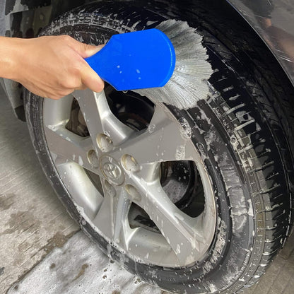 Wheel & Tire Brush for Car Rim, Soft Bristle Car Wash Brush, Cleans Tires & Releases Dirt and Road Grime, Short Handle for Easy Scrubbing Black