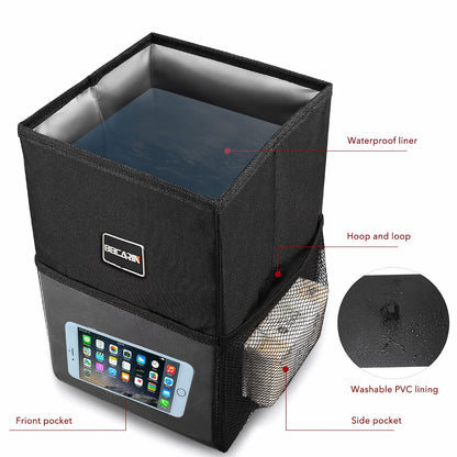 Car Trash Can with Lid - Trash Bag Hanging with Storage Pockets Leak-Proof SUV Organizer Collapsible and Portable Waterproof Truck Garbage Bin, 2.6 Gal Large Capacity Multipurpose Trash Bin for Van