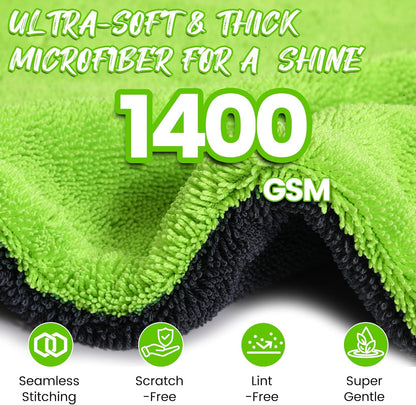 PUGPIU Microfiber Car Drying Towel Extra Large Super Absorbent 48"X24", 1400 GSM Flash Detail Car Wash Drying Towel Edgeless with Two Sided Soft Twisted-Loop, No Water Spots Streaks for Cars (Green)