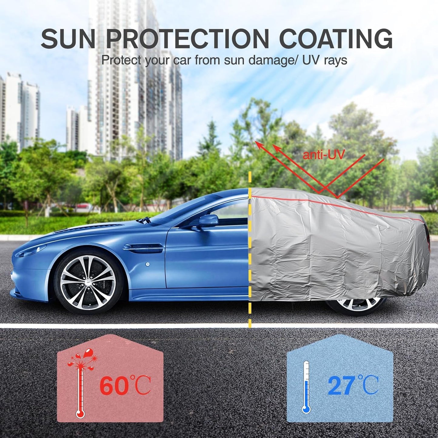 6 Layers Car Cover Waterproof All Weather Car Cover Waterproof All Weather, Outdoor Full Exterior Cover Rain Sun UV Snowproof Protection with Zipper Cotton for SUV (185-190inch)