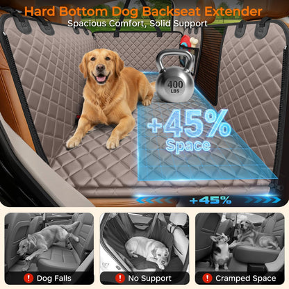 URPOWER Backseat Extender for Dogs - Hard Bottom Dog Car Seat Cover for Back Seat, Dog Hammock for Car and SUV, Pet Rear Seat Protector Dogs Travel Bed with Mesh Window