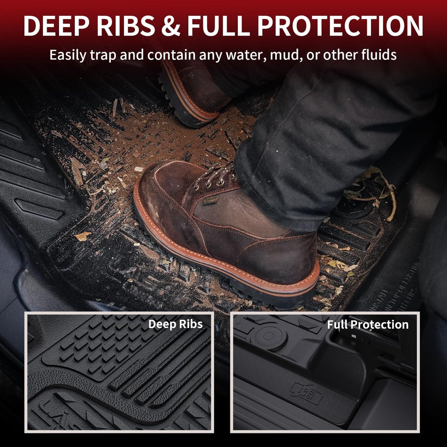 LASFIT Floor Mats for 2019-2025 2026 Ram 2500/3500 Crew Cab Bucket Seat for Carpet & Vinyl Floor (NOT fit Model with PTO Kit), All Weather TPE Custom Fit Car Mats Floor Liners 1st & 2nd Row, Black