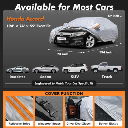 Car Cover Waterproof All-Weather,Heavy-Duty Outdoor Full Exterior Automobiles Sedan/Coupe (Length 186-193 inch) with Windshield Sun Shade Universal Fit Toyota Camry, Tesla Model 3, Accord etc