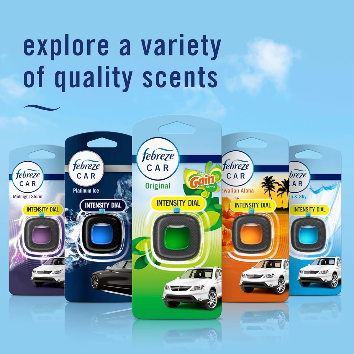 Febreze Car Air Freshener, Odor-Fighting Automotive Vent Clip, Scented Car Accessories, Long Lasting for Strong Odors, Hawaiian Aloha Scent, 4 Count