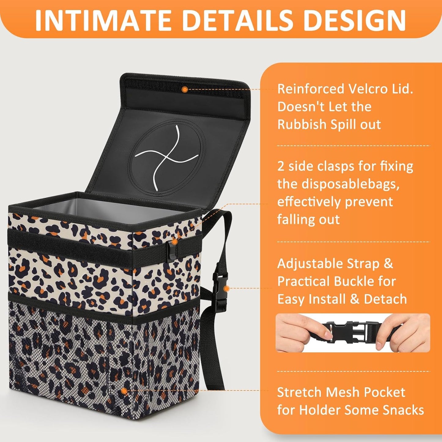 Vankor Car Trash Can Bin with Lid Hanging for Back Seat, Car Accessories for Women Men Leak Proof Automotive Garbage Cans Leakproof Vehicle Trash Can for Truck SUV Black