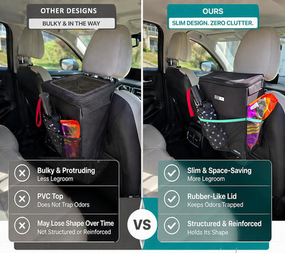 RoadBin™ Car Trash Can – Slim 4" 2.5 Gallon Space-Saving Design, Stays Upright, Leakproof & Odor-Proof Car Garbage Can for Clean, Clutter-Free Cars, Trucks & SUVs