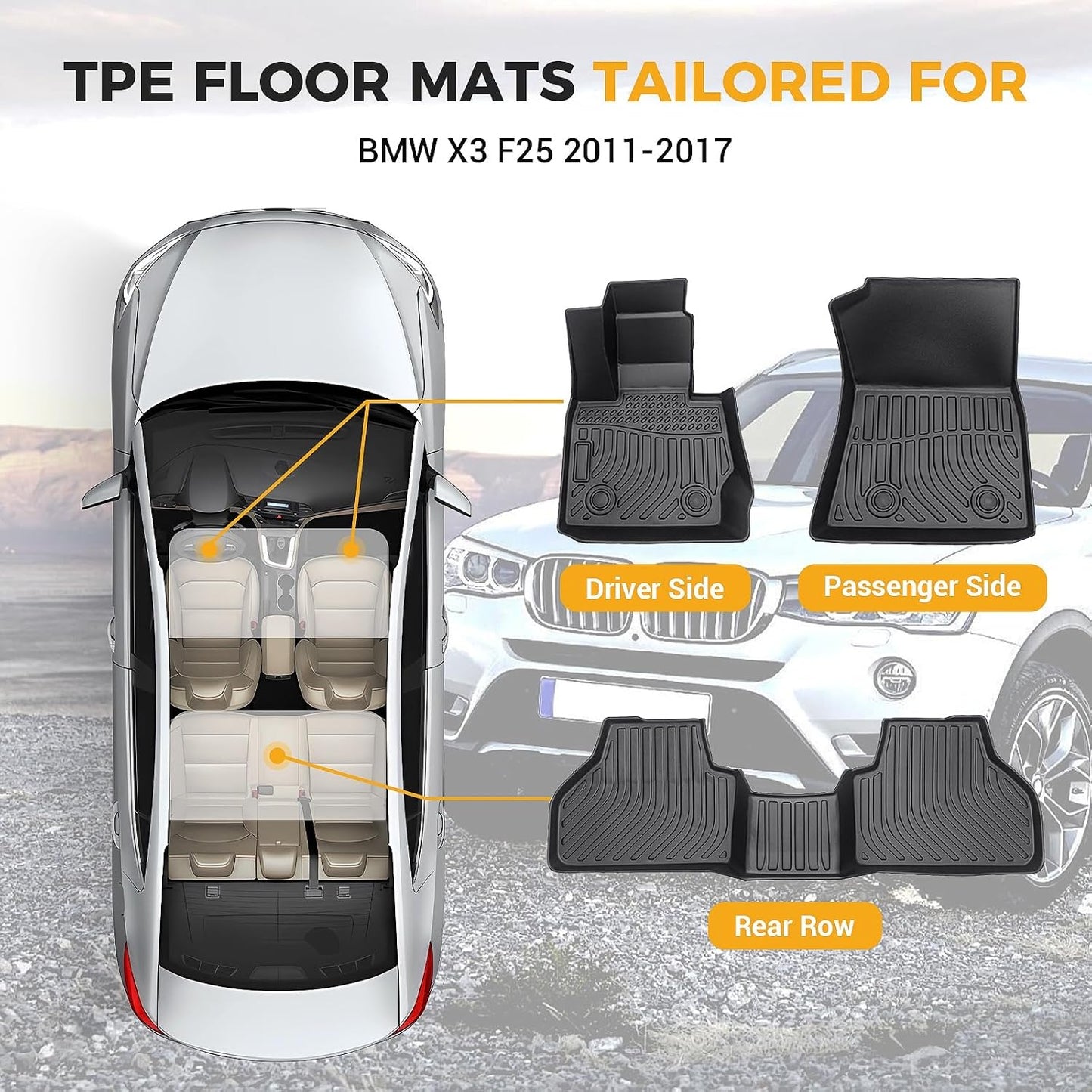 All Weather Floor Mats for 2016-2019 Chevy Cruze (No Fit 2016 Cruze Limited), Chevy Cruze Floor Mats, 1st and 2nd Maximum Coverage, 3D Waterproof TPE Rubber Protector Car Mats Full Set Liners