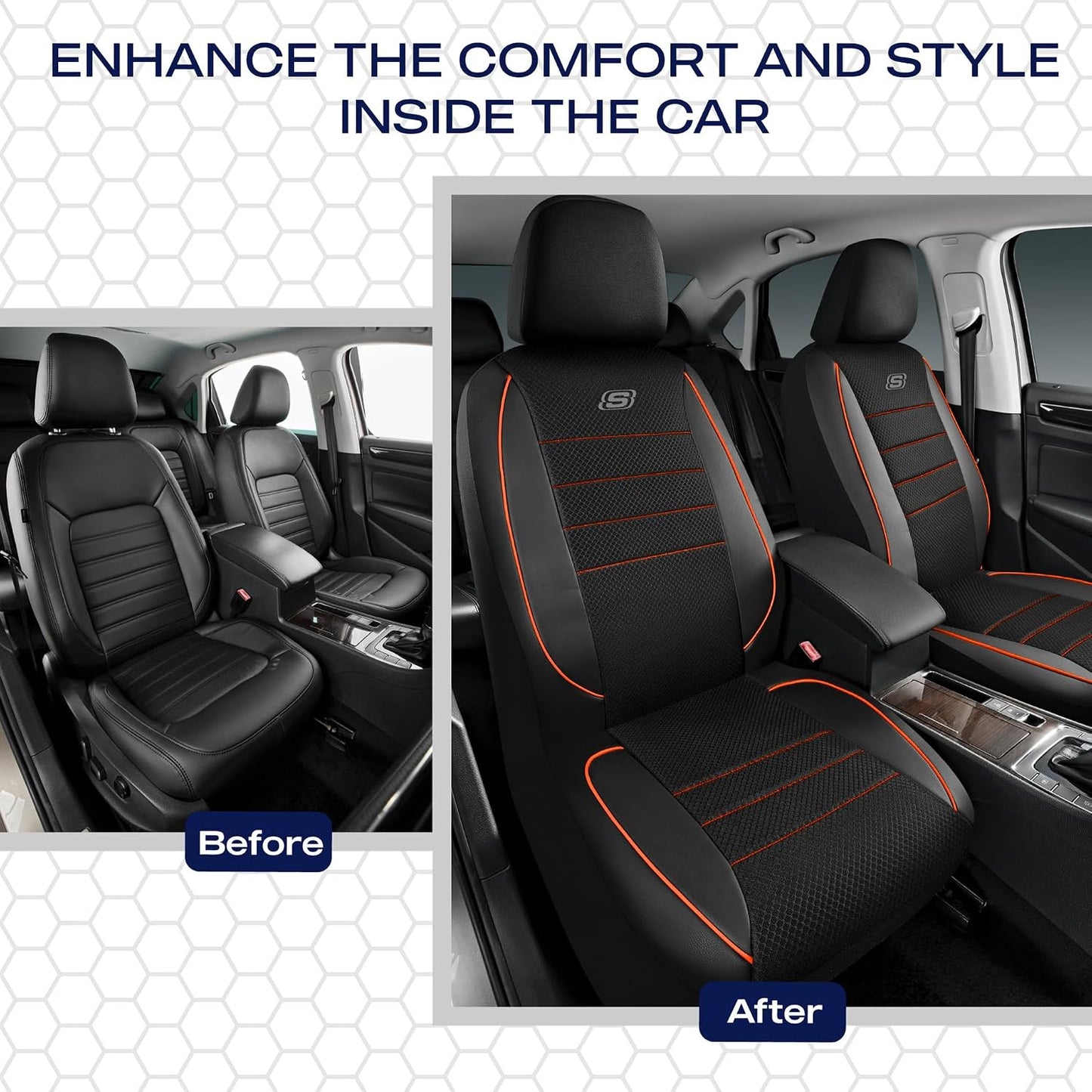 Skechers Air-Cooled Memory Foam Seat Covers,Mesh Thick Car Seat Covers,Piping Leather Car Seat Covers Front Seats,Airbag Compatible,Automotive Comfort Universal FitMost Cars,Vans,Truck,SUV,Black