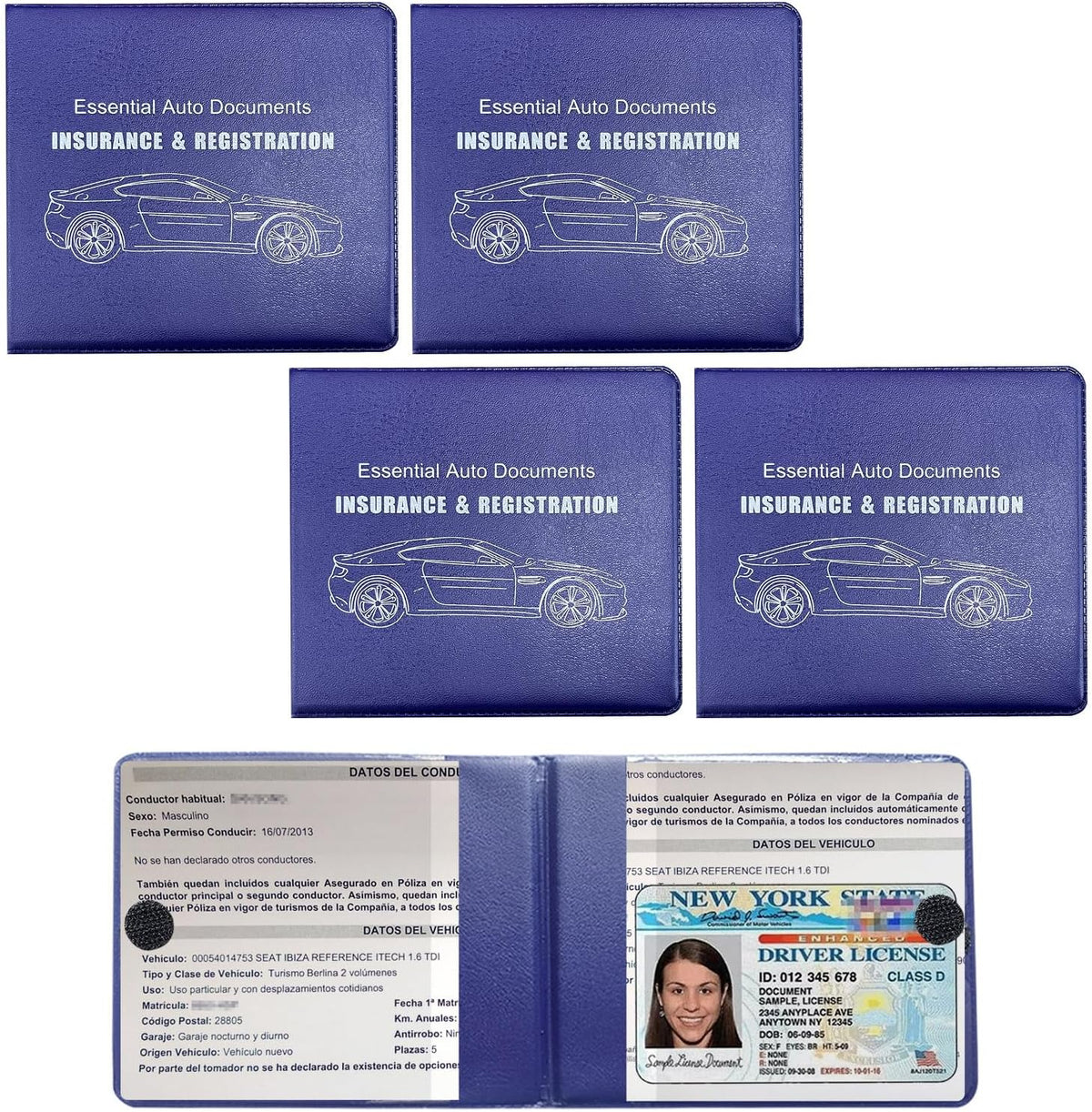 4 PCS Car Registration and Insurance Holder, Vehicle Glove Box Organizers with Closure for License Document, Auto Essential Paperwork Wallet Case Holder, Car Accessories (Black, Car Logo)